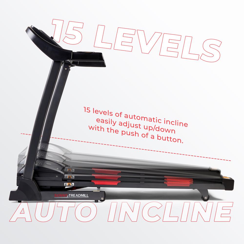 Sunny Health & Fitness Premium Folding Auto-Incline Smart Treadmill with Exclusive SunnyFit® App Enhanced Bluetooth Connectivity. Picture 6