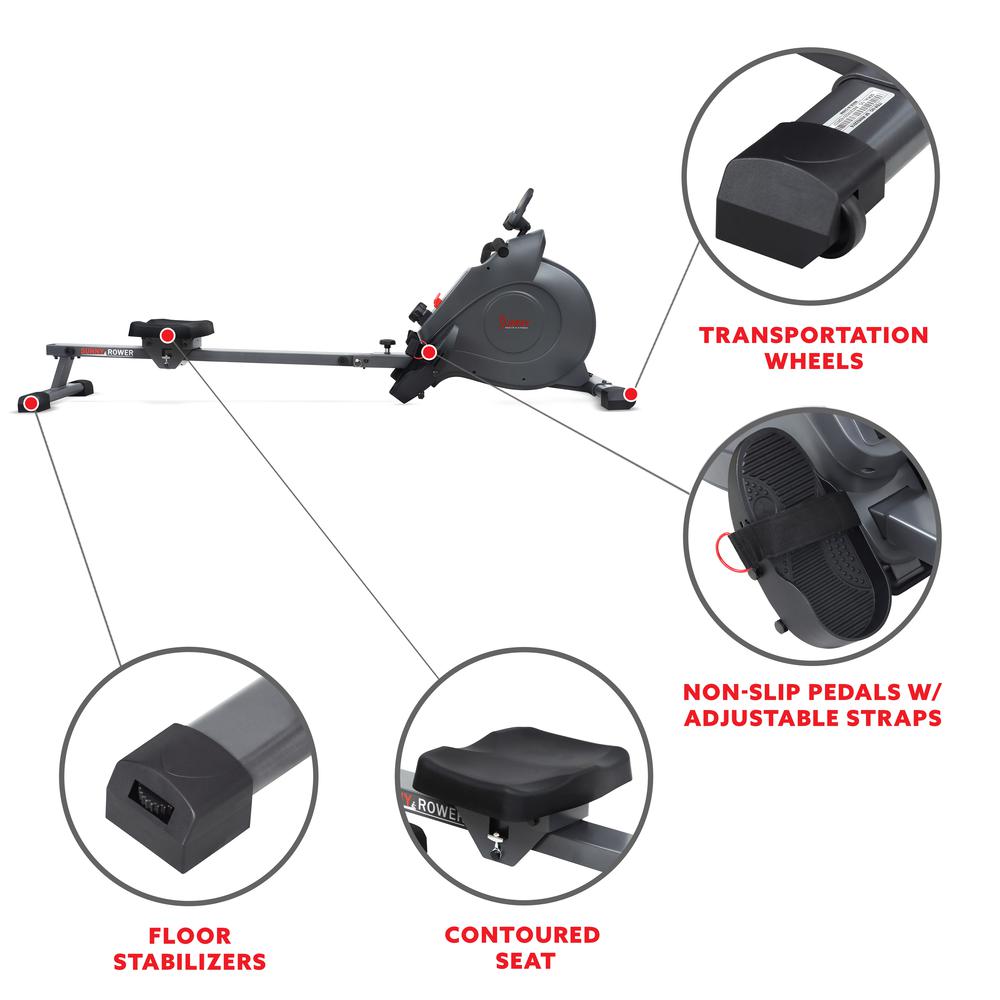 Sunny Health & Fitness SMART Compact Foldable Magnetic Rowing Machine with Bluetooth Connectivity - SF-RW522016. Picture 4