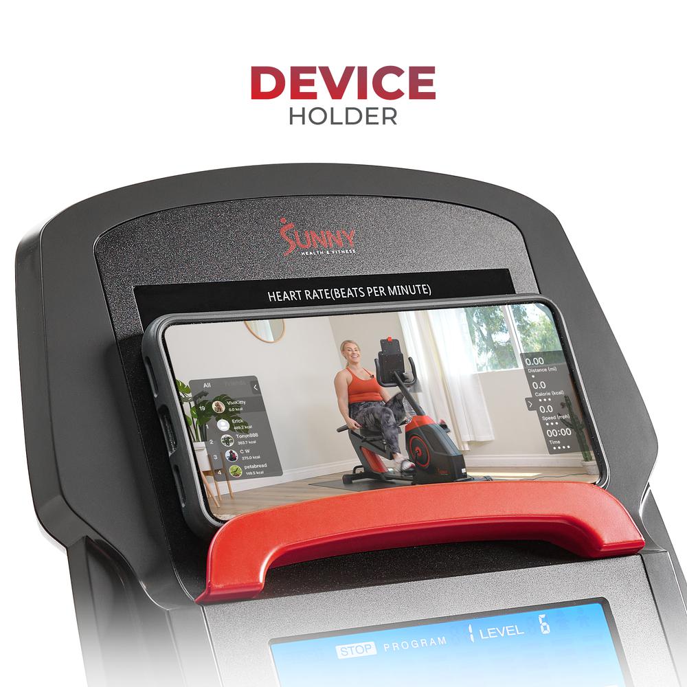 Sunny Health & Fitness Premium Magnetic Resistance Smart Recumbent Bike with Exclusive SunnyFit® App Enhanced Bluetooth Connectivity. Picture 6