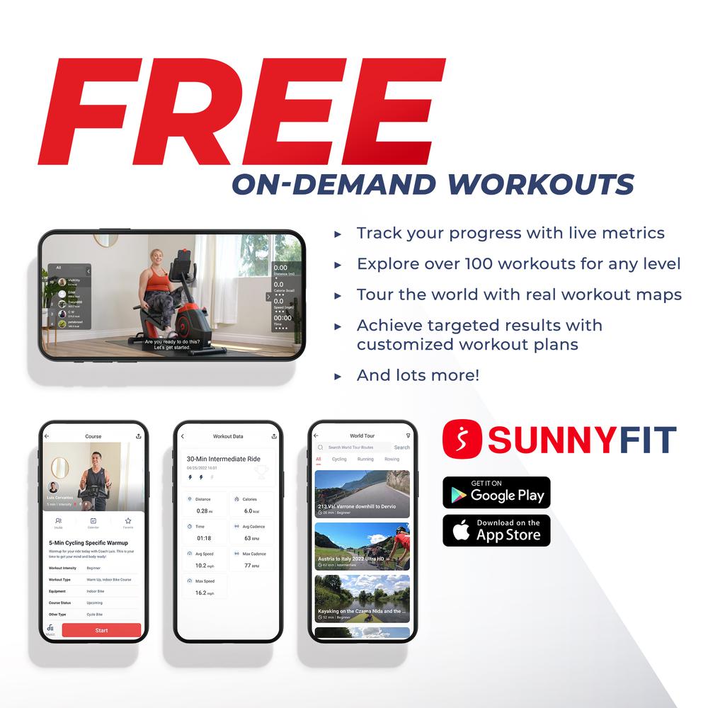 Sunny Health & Fitness Performance Interactive Series Recumbent Exercise Bike with Exclusive SunnyFit™ App Enhanced Bluetooth Connectivity - SF-RB420031. Picture 10