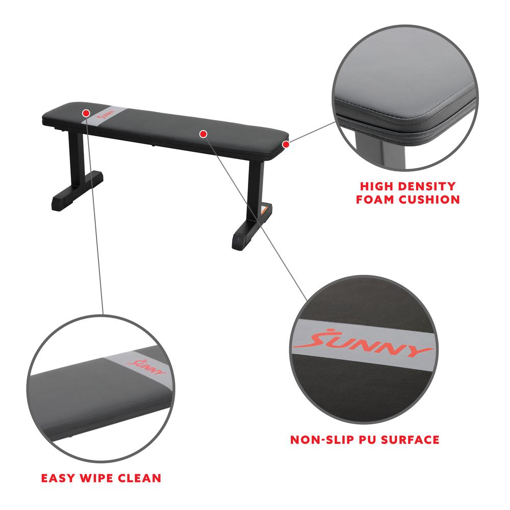 Sunny Health & Fitness Flat Weight Bench for Workout, Exercise and Home Gyms with 800 lb Weight Capacity - SF-BH620037. Picture 4