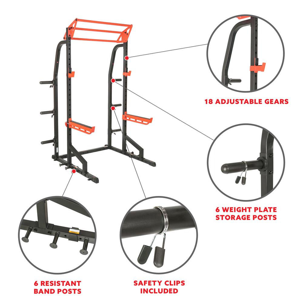 Sunny Health & Fitness Power Zone Half Rack Heavy Duty Performance Power Cage with 1000 LB Weight Capacity – SF-XF9933. Picture 4
