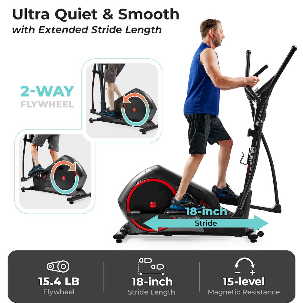 Smart 15-Level Magnetic Resistance Elliptical machine with Long Stride. Picture 6