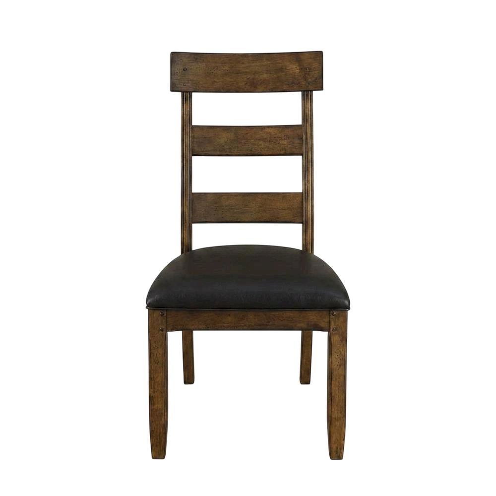 Distressed Mango Side Chair with Upholstered Faux Leather Seat, Warm Pecan. Picture 4