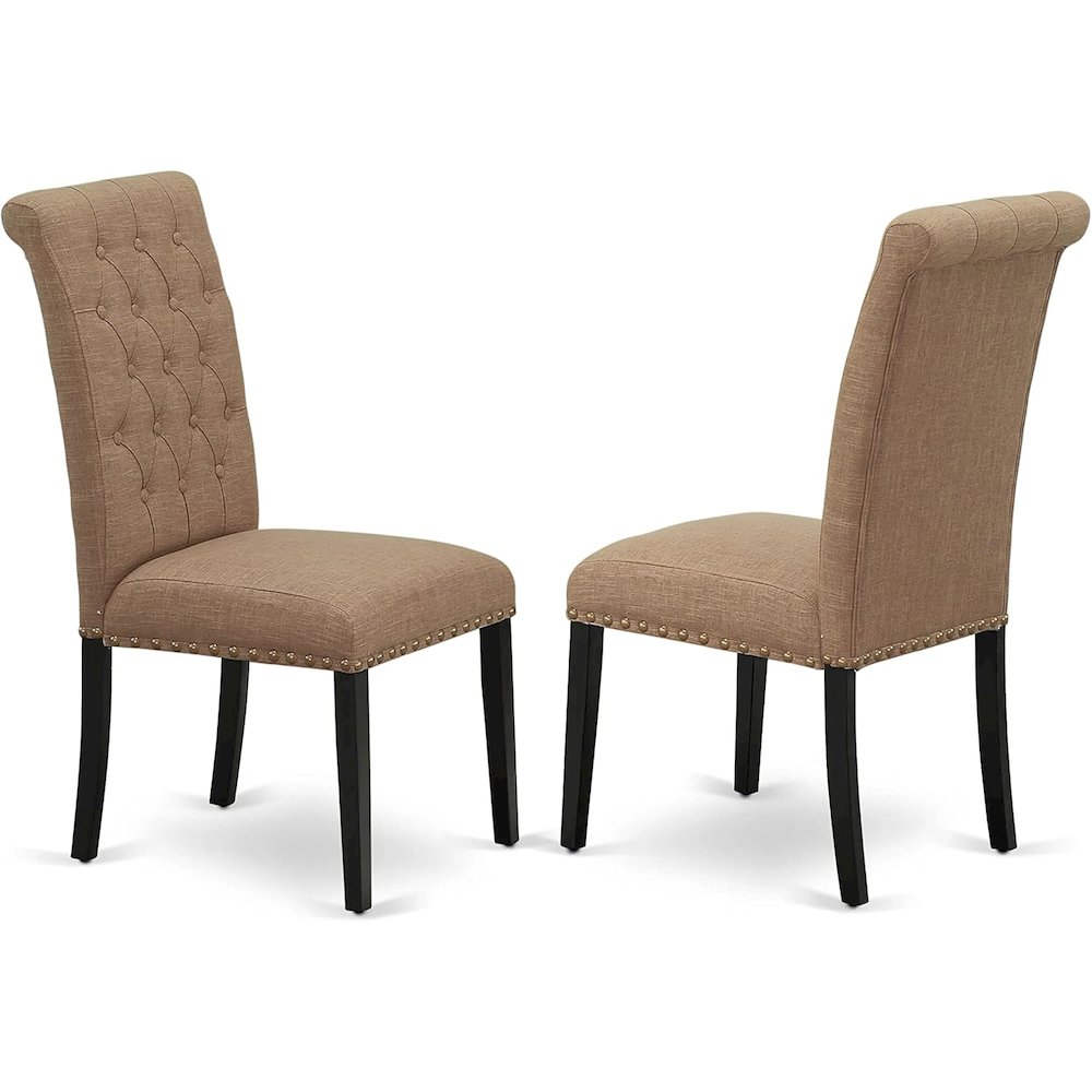 East West Furniture LABR5-81-17 5 Piece Kitchen Table & Chairs Set Includes a Rectangle Removable Leaf Dining Table and 4 Light Sable Linen Fabric Parson Chairs, 42x92 Inch, Walnut. Picture 3