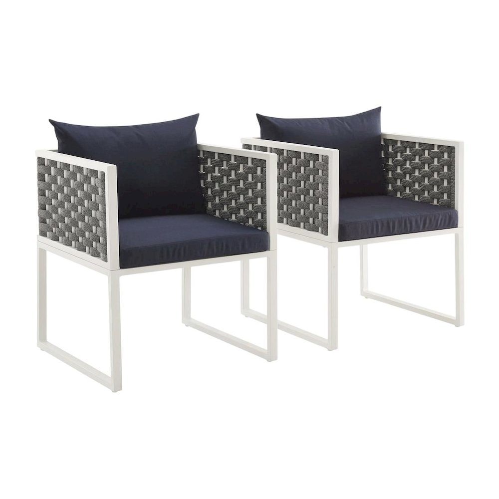 Aluminum Outdoor Patio Dining Armchair Set Of 2 With Cushioned Seating. Picture 1