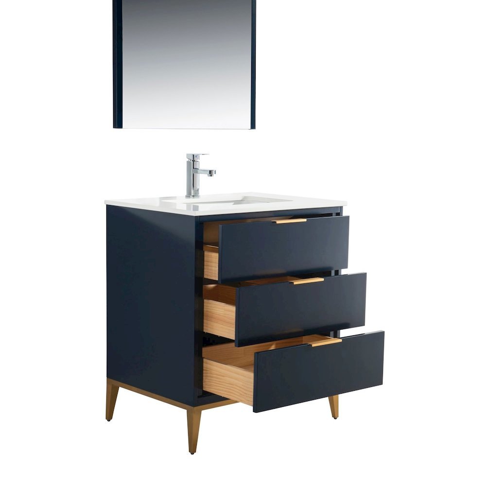 Divani 30'' Gloss Blue Vanity W/ Quartz Counter Top (Back Splash Free). Picture 6