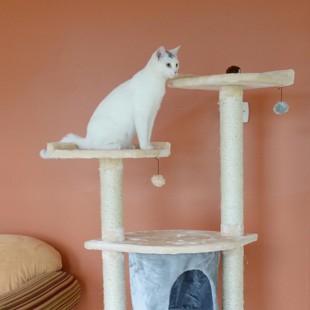 Armarkat 64" Real Wood Cat Tree With Sractch Sisal Post, Soft-side Playhouse,  A6401, Almond. Picture 5