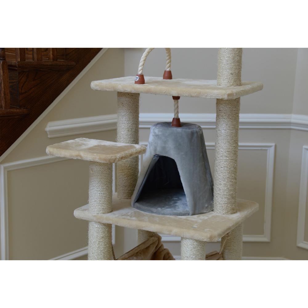 65" Real Wood Cat Tree With Sisal Rope, Hammock, Soft-Side Playhouse. Picture 7
