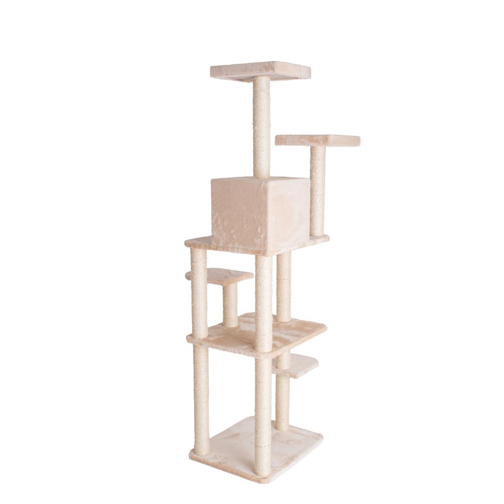 74-Inch Real Wood Cat Tree With Seven Levels, Beige. Picture 3