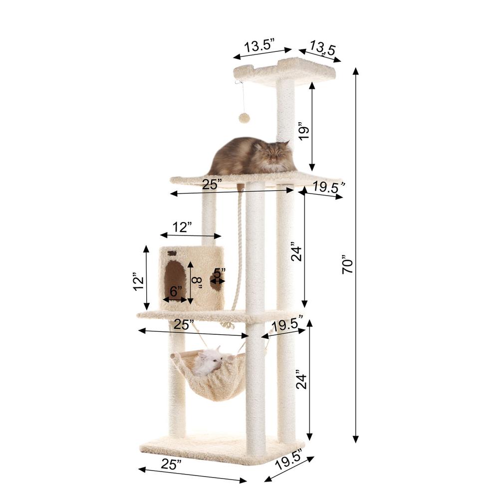 70" Real Wood Cat Furniture,Ultra Thick Faux Fur Covered Cat Condo House, Beige. Picture 7