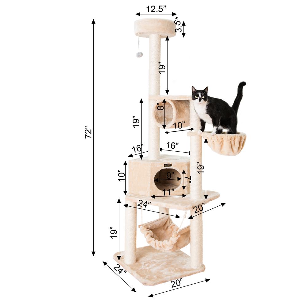 72" H Pet Real Wood Cat Tower, Tower Entertainment Furniture, Basket, Perch. Picture 2
