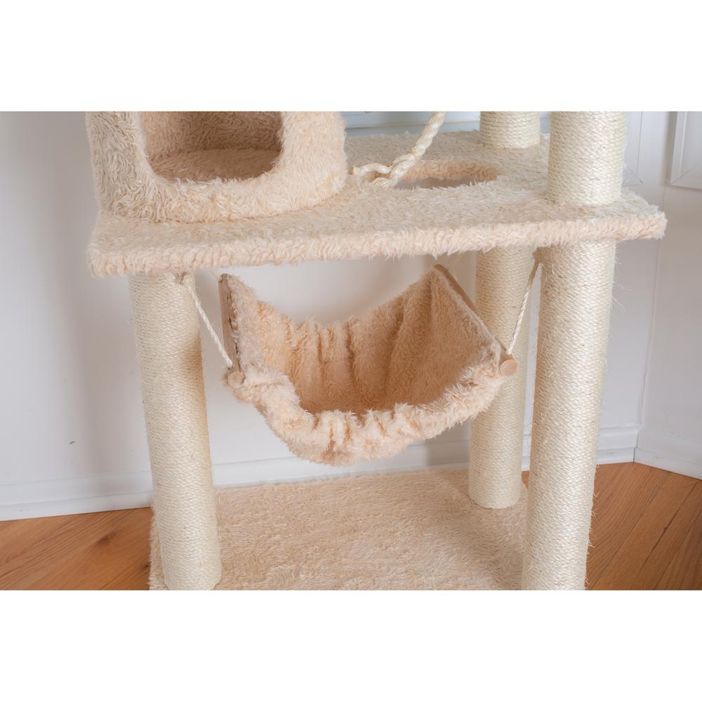 70" Real Wood Cat Furniture,Ultra Thick Faux Fur Covered Cat Condo House, Beige. Picture 5