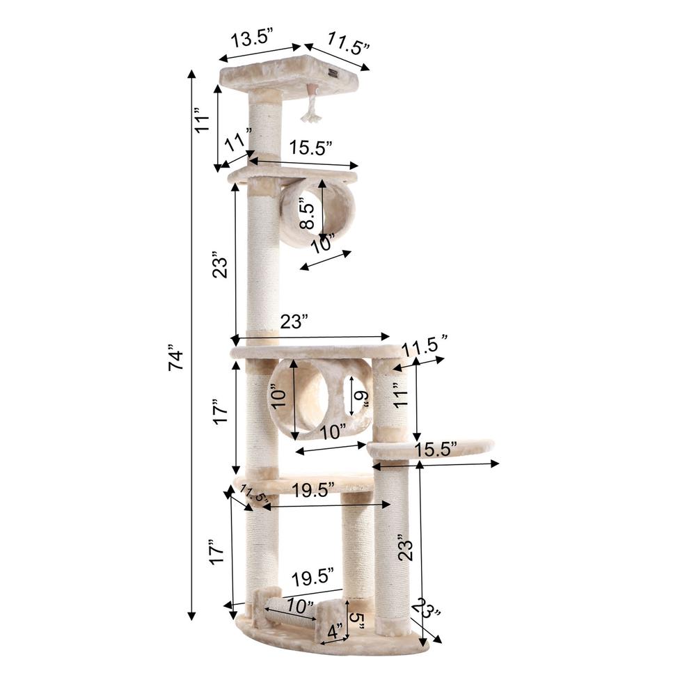 74 " H Press Wood Real Wood Cat Tree With Cured Sisal Posts For Scratching. Picture 9