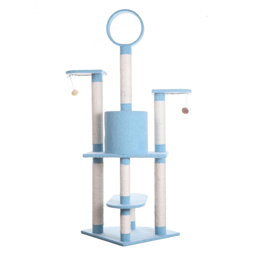 65-Inch Classic Real Wood Cat Tree In Sky Blue, Five Levels. Picture 10