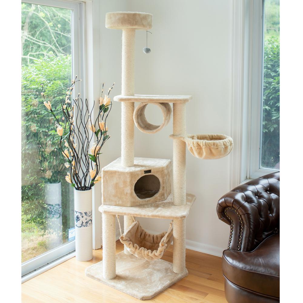 72" H Pet Real Wood Cat Tower, Tower Entertainment Furniture, Basket, Perch. Picture 5
