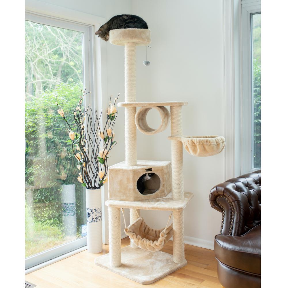 72" H Pet Real Wood Cat Tower, Tower Entertainment Furniture, Basket, Perch. Picture 7
