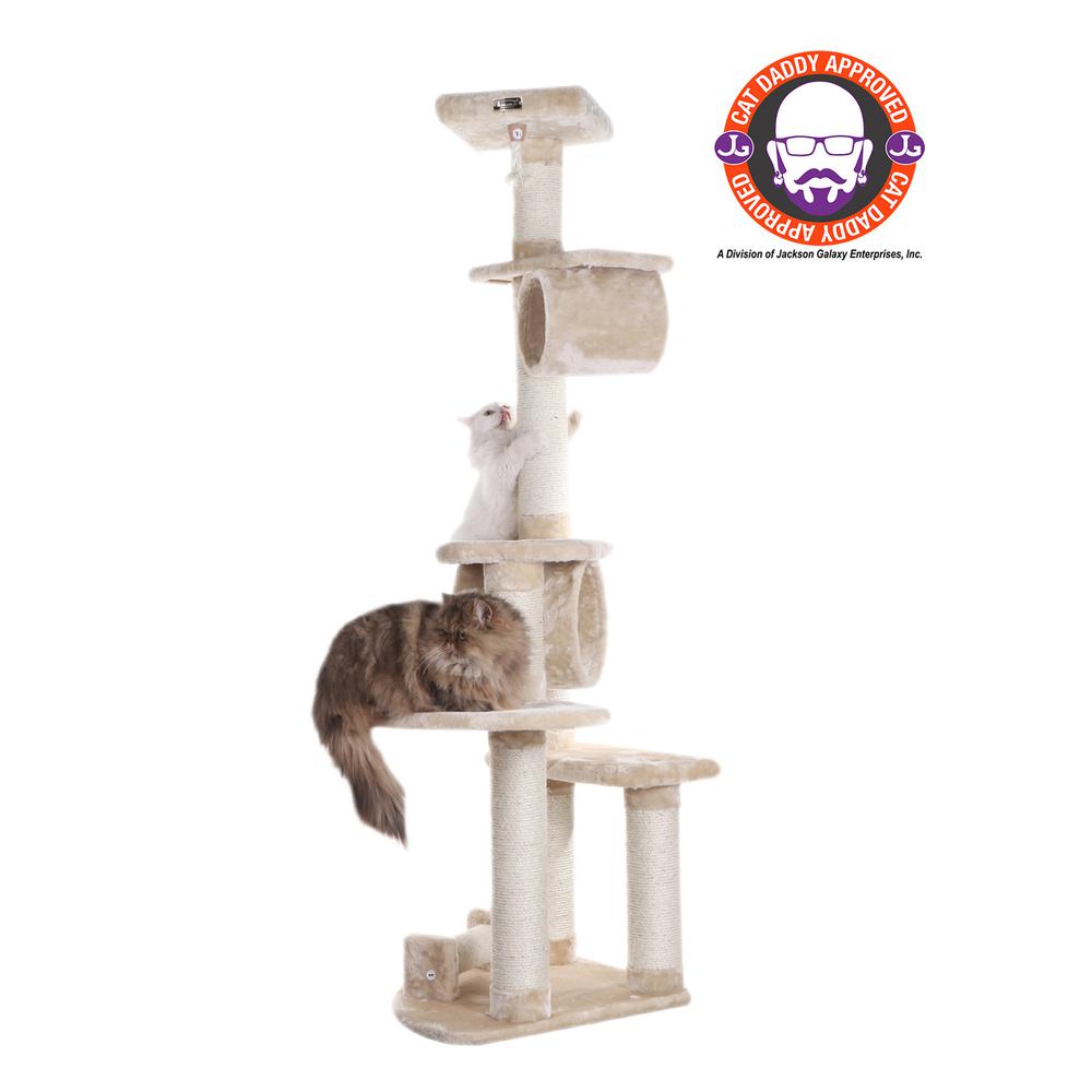 74 " H Press Wood Real Wood Cat Tree With Cured Sisal Posts For Scratching. Picture 1