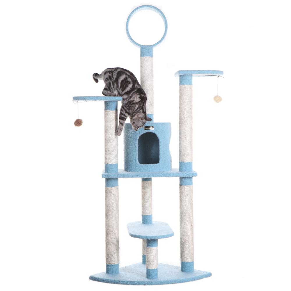 65-Inch Classic Real Wood Cat Tree In Sky Blue, Five Levels. Picture 9