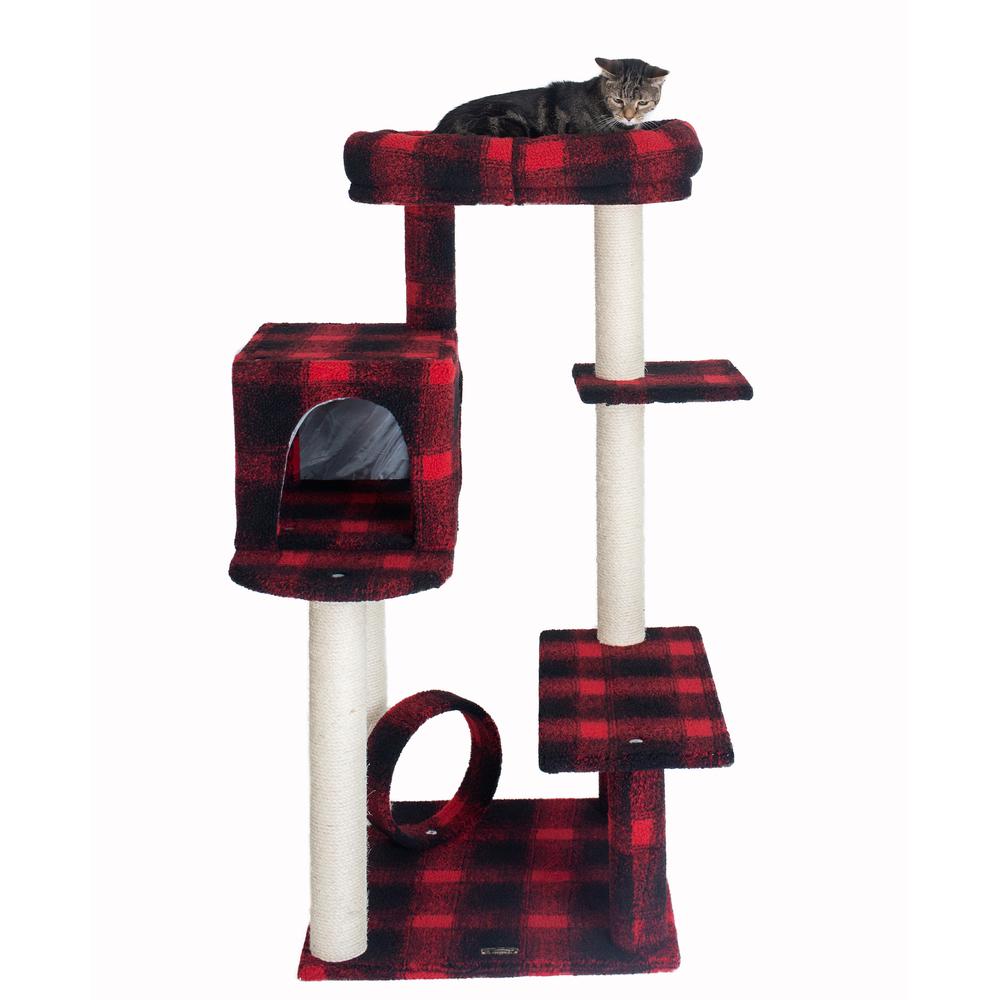 50-Inch Classic Real Wood Cat Tree With Veranda, Bench, Mini Perch. Picture 1