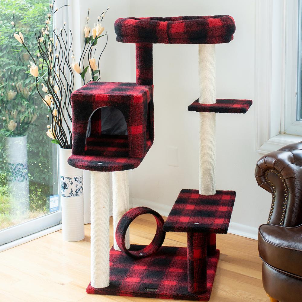 50-Inch Classic Real Wood Cat Tree With Veranda, Bench, Mini Perch. Picture 6