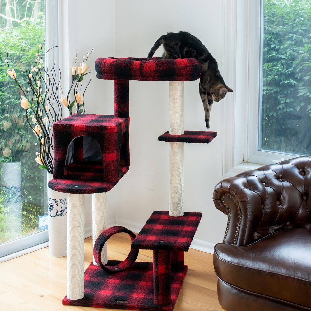 50-Inch Classic Real Wood Cat Tree With Veranda, Bench, Mini Perch. Picture 7