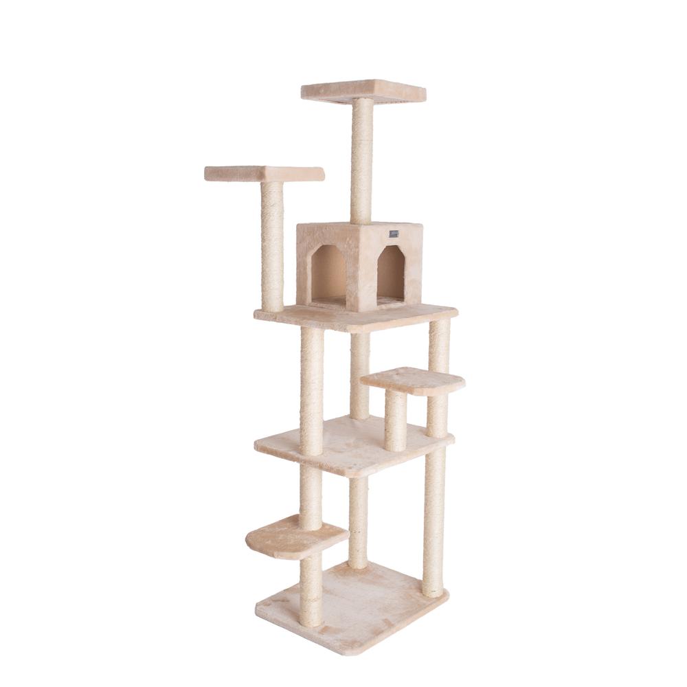 74-Inch Real Wood Cat Tree With Seven Levels, Beige. Picture 11