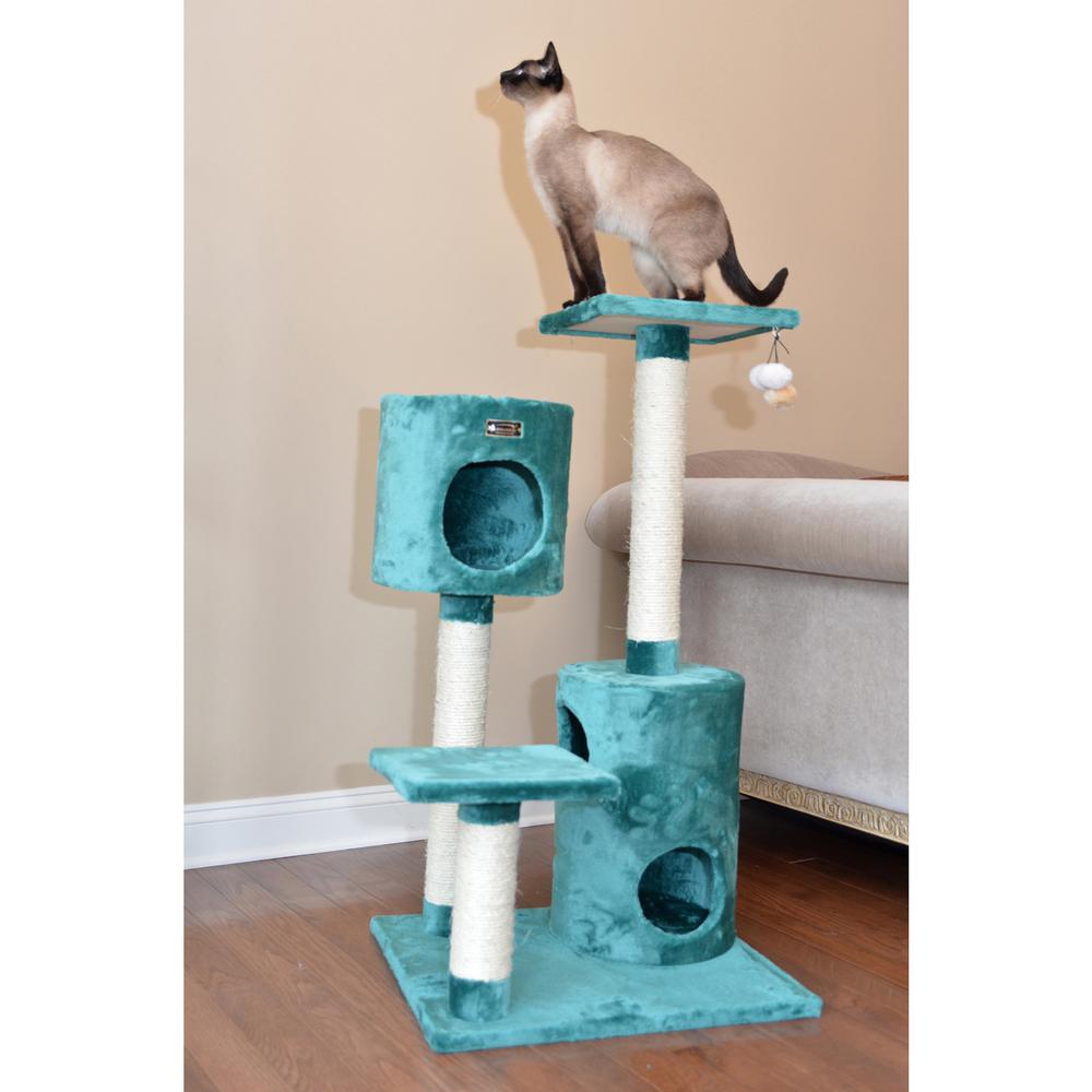 Real Wood Cat Tree Condo House With 2 Private Condos 43" Green. Picture 2