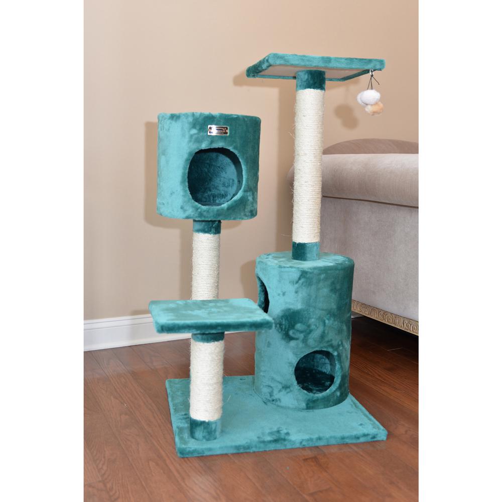 Real Wood Cat Tree Condo House With 2 Private Condos 43" Green. Picture 3