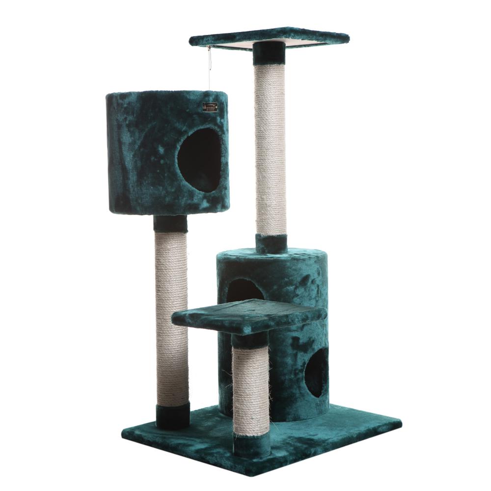 Real Wood Cat Tree Condo House With 2 Private Condos 43" Green. Picture 1