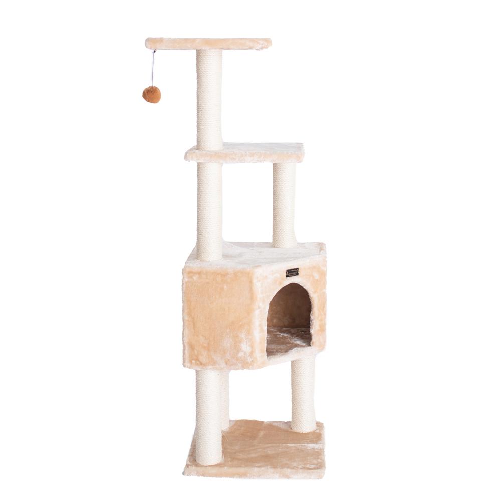 3 Levels Real Wood Cat Tower For Kittens Play 48 Height Beige. Picture 9