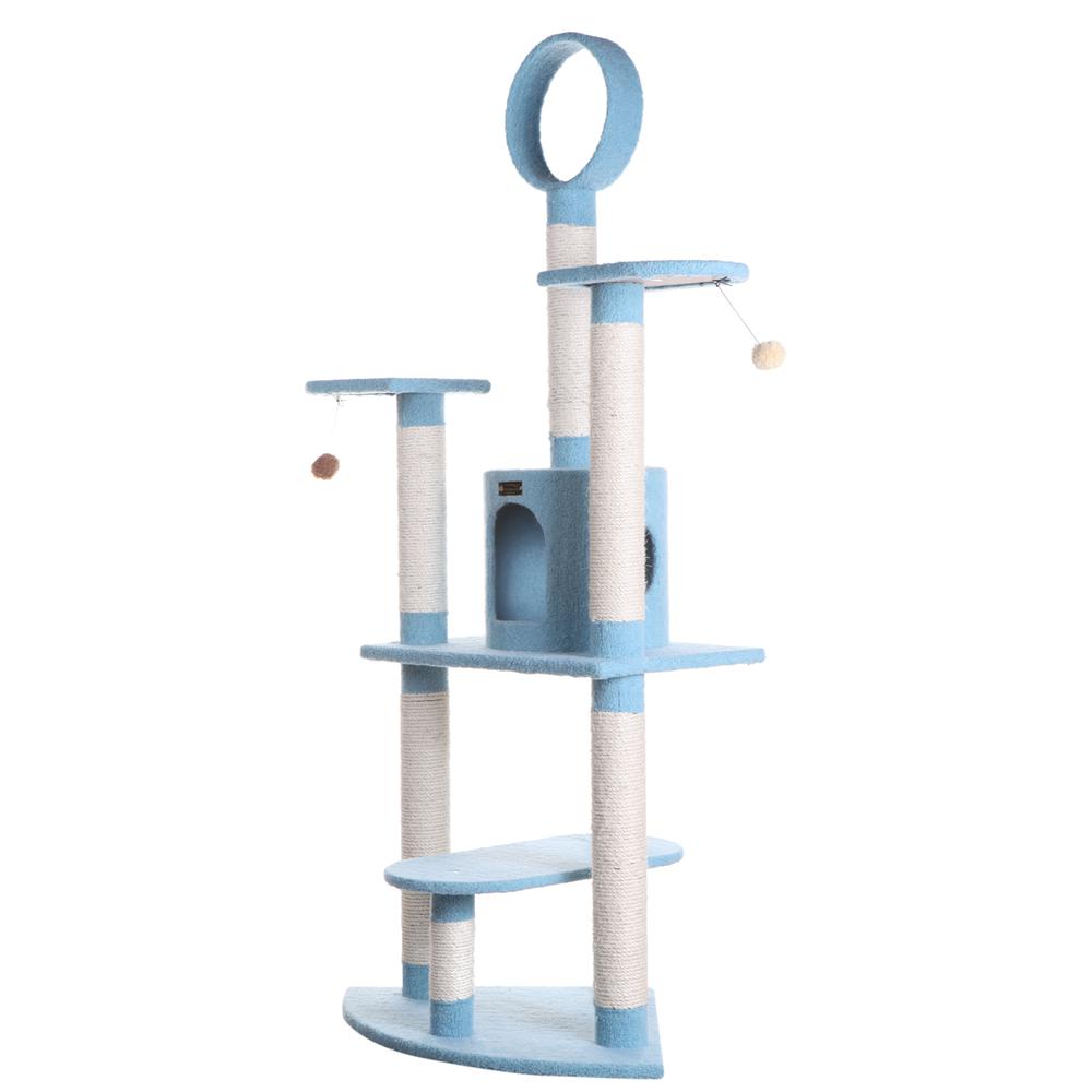 65-Inch Classic Real Wood Cat Tree In Sky Blue, Five Levels. Picture 6