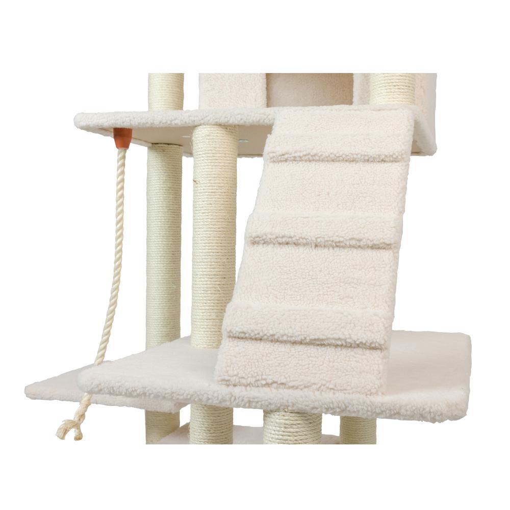Classic Real Wood Cat Tree In Ivory, Multi Levels With Ramp. Picture 12
