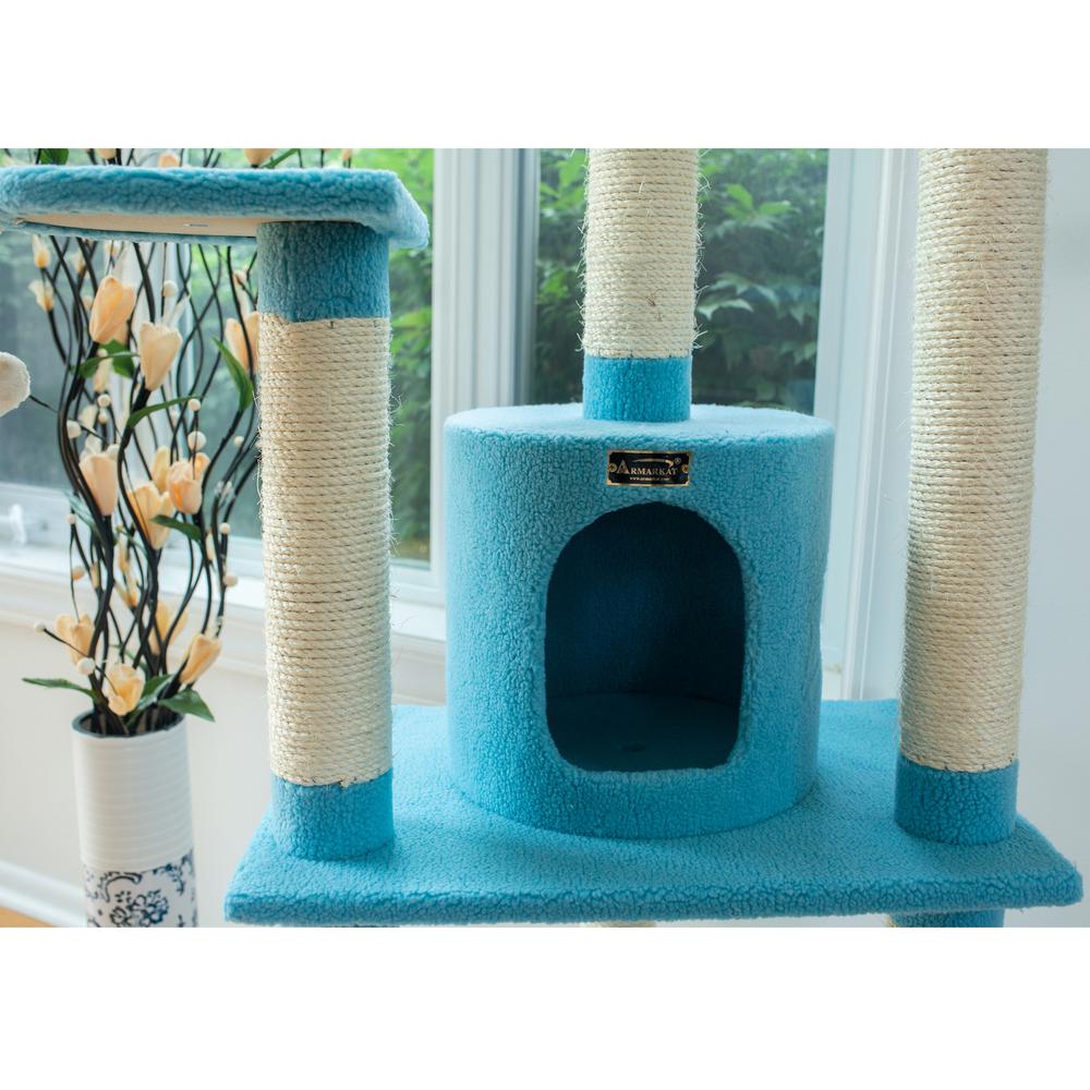 65-Inch Classic Real Wood Cat Tree In Sky Blue, Five Levels. Picture 3