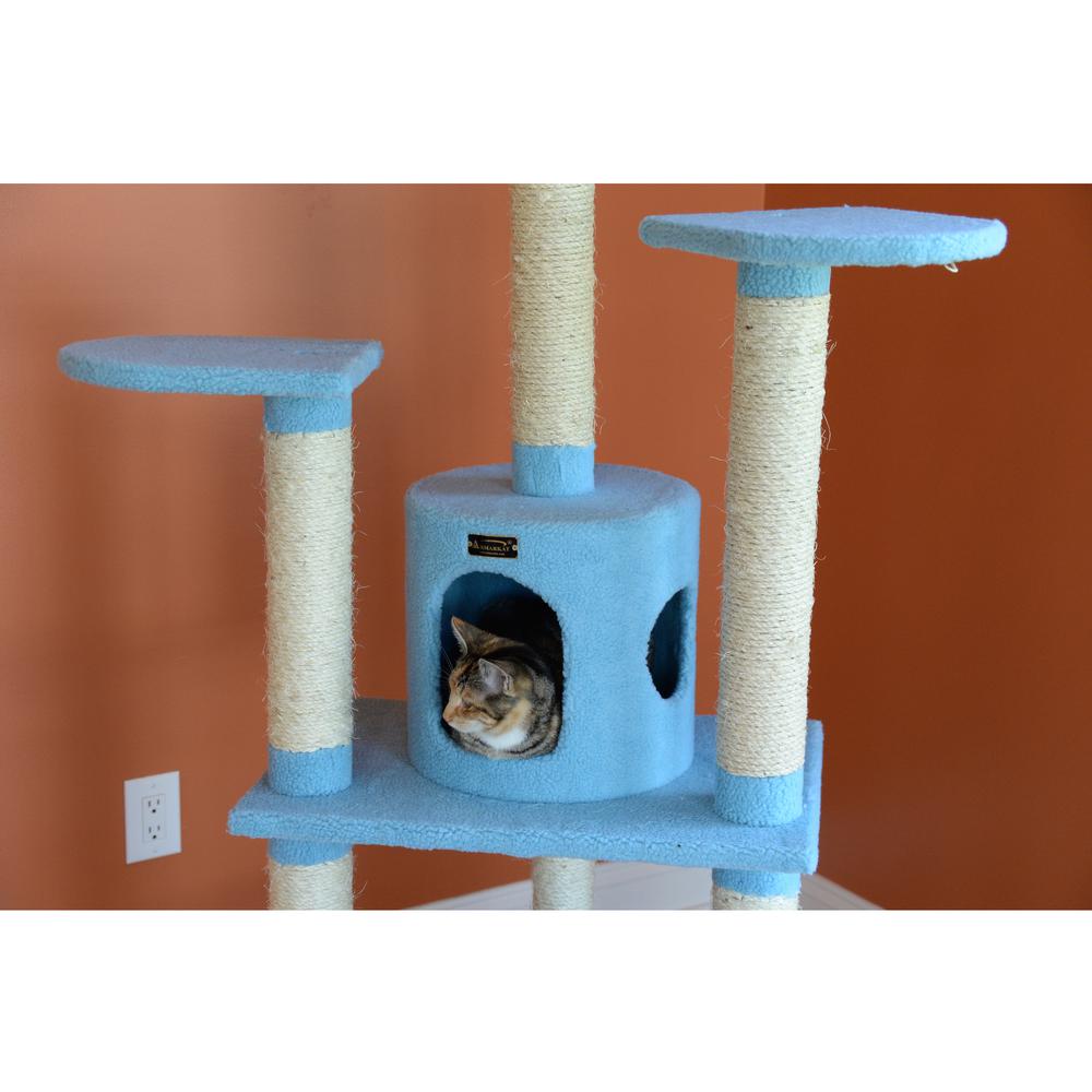 65-Inch Classic Real Wood Cat Tree In Sky Blue, Five Levels. Picture 7
