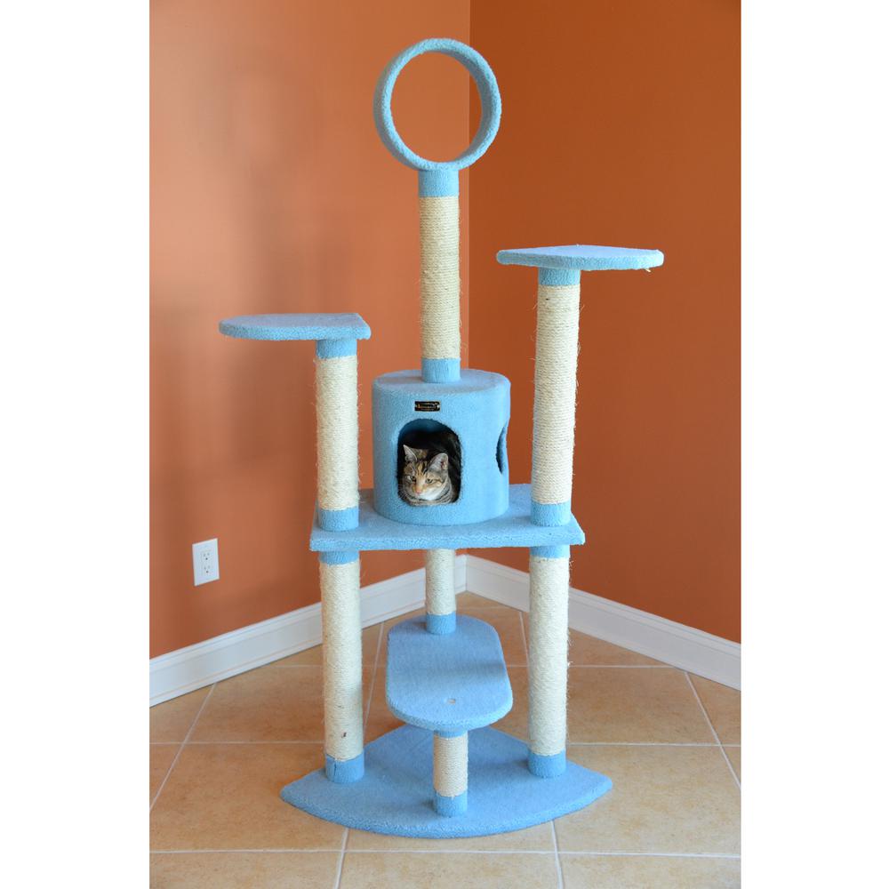 65-Inch Classic Real Wood Cat Tree In Sky Blue, Five Levels. Picture 8