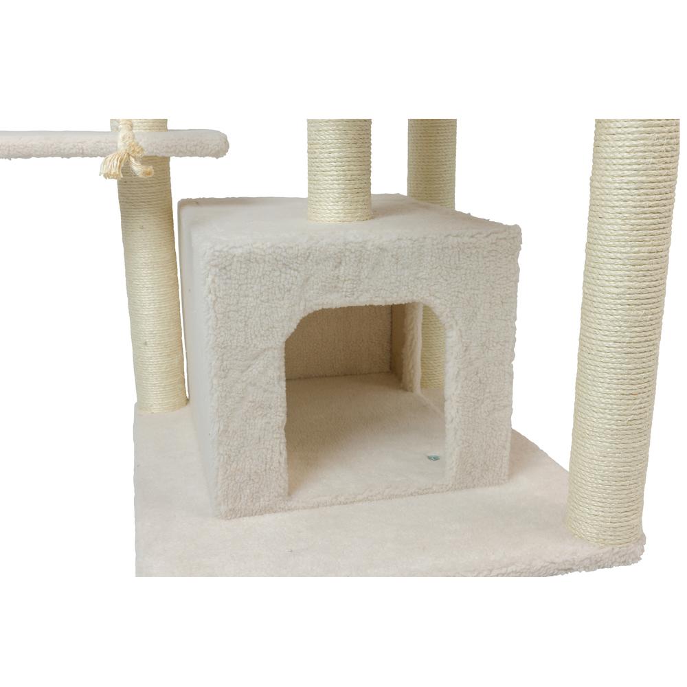 Classic Real Wood Cat Tree In Ivory, Multi Levels With Ramp. Picture 11