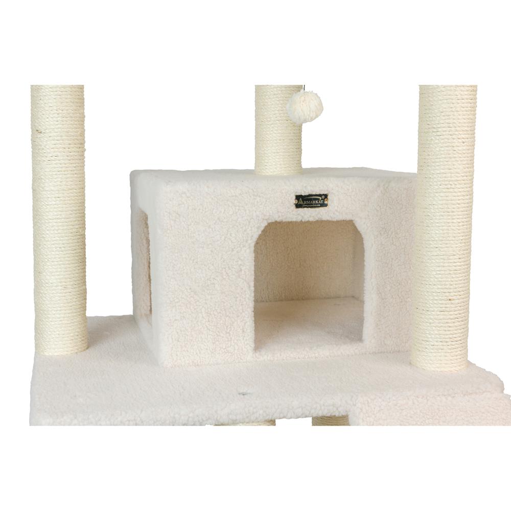 Classic Real Wood Cat Tree In Ivory, Multi Levels With Ramp. Picture 10