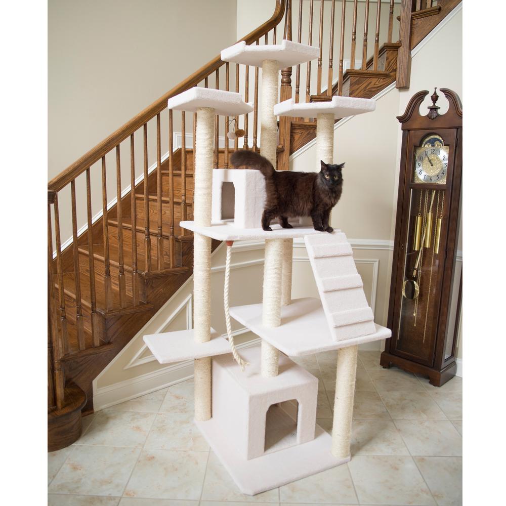 Classic Real Wood Cat Tree In Ivory, Multi Levels With Ramp. Picture 5
