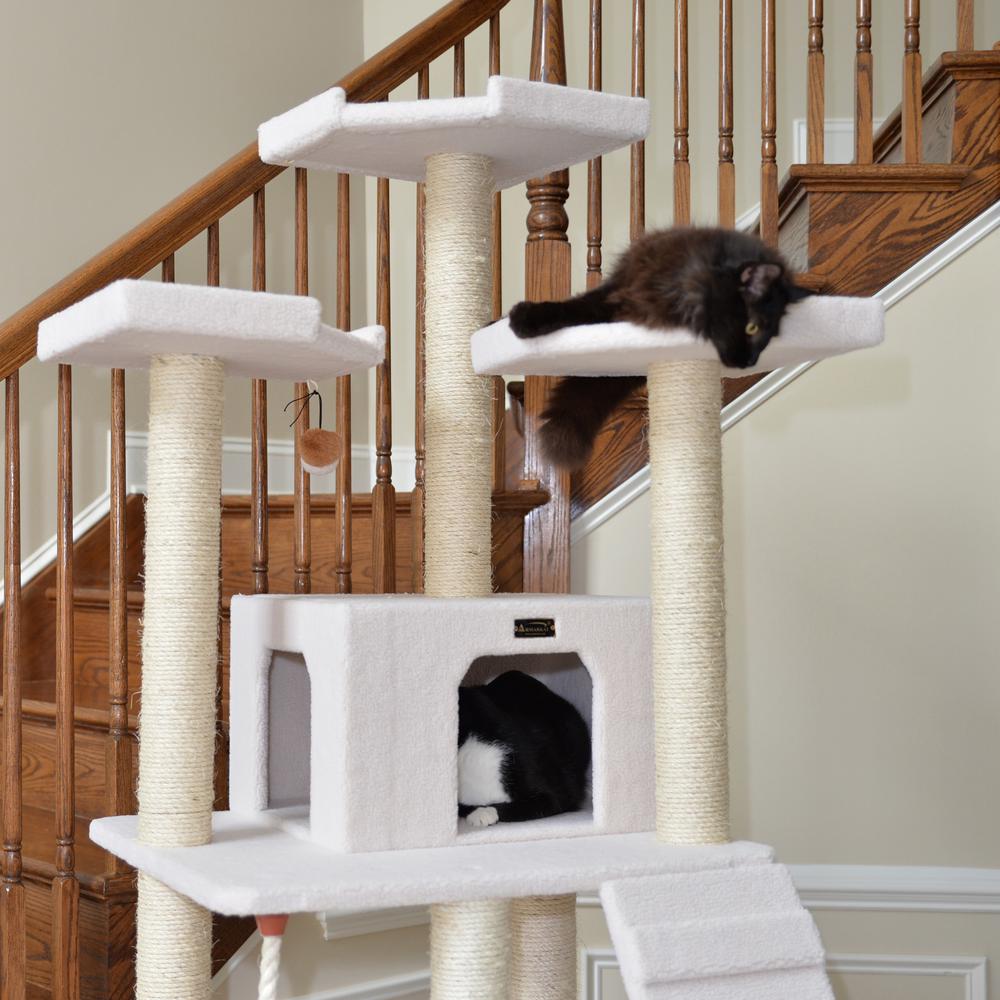 Classic Real Wood Cat Tree In Ivory, Multi Levels With Ramp. Picture 6