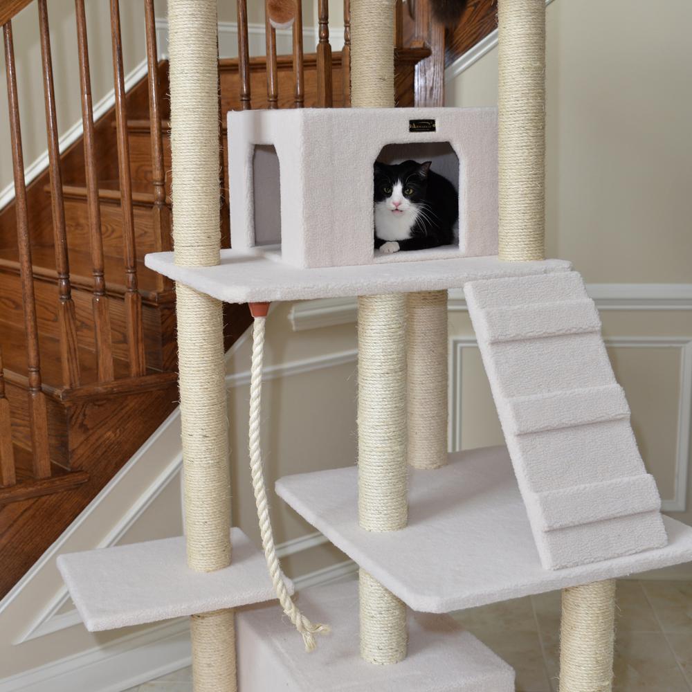 Classic Real Wood Cat Tree In Ivory, Multi Levels With Ramp. Picture 8