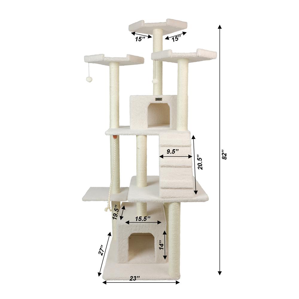 Classic Real Wood Cat Tree In Ivory, Multi Levels With Ramp. Picture 9