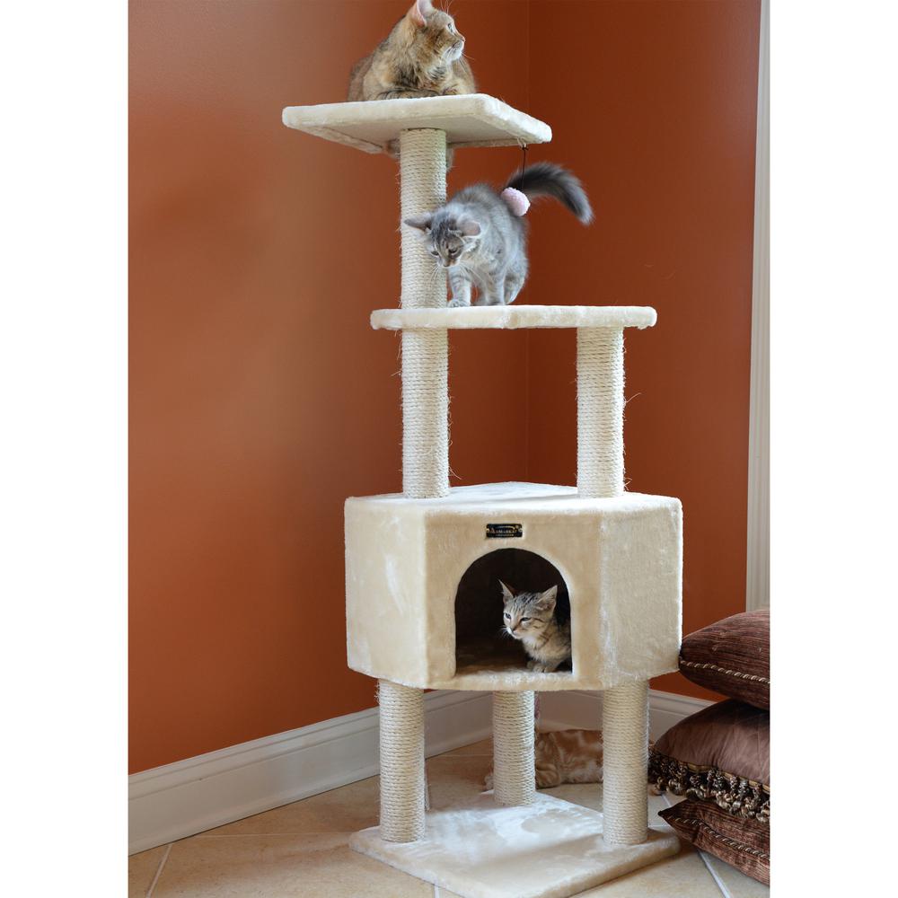 3 Levels Real Wood Cat Tower For Kittens Play 48 Height Beige. Picture 2