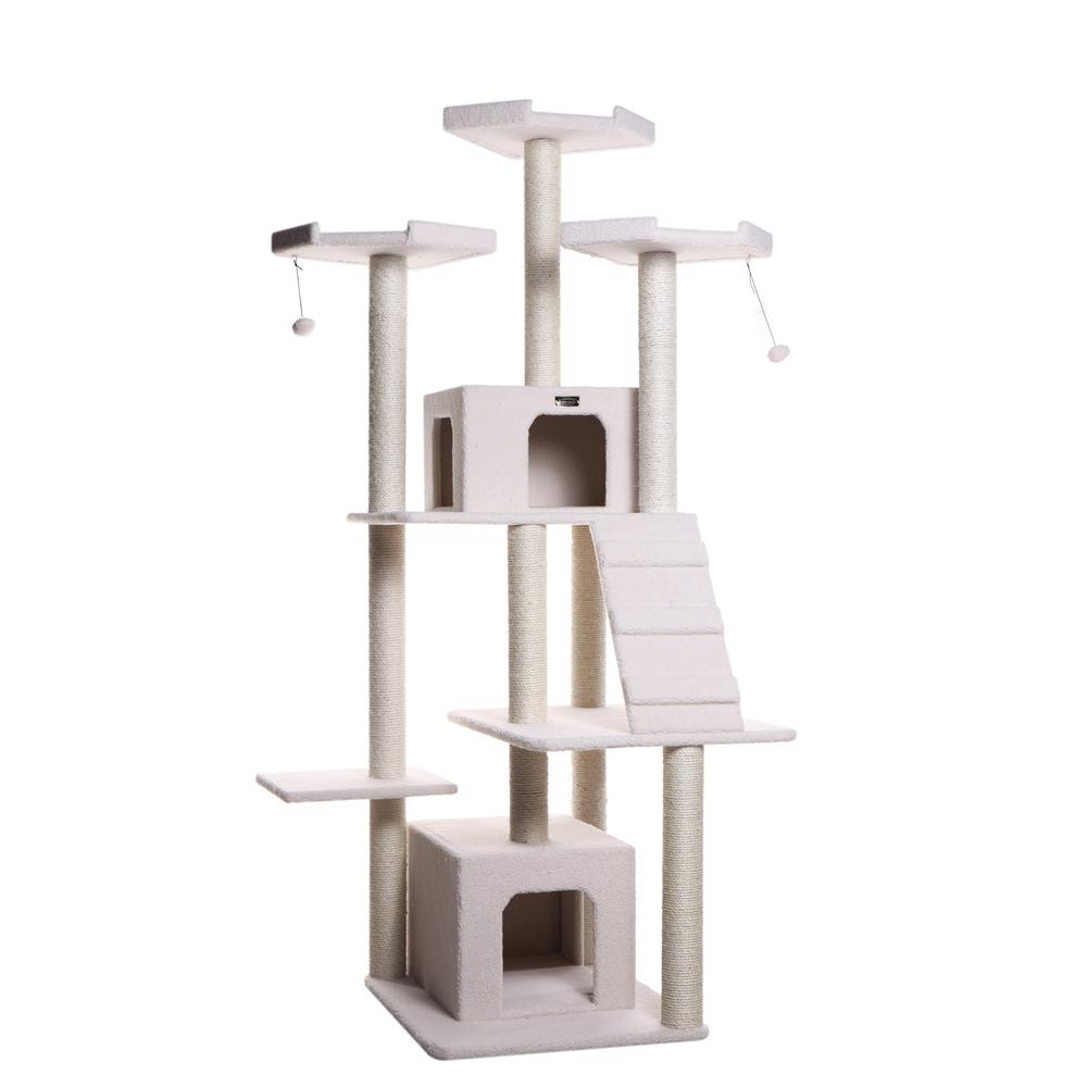 Classic Real Wood Cat Tree In Ivory, Multi Levels With Ramp. Picture 4