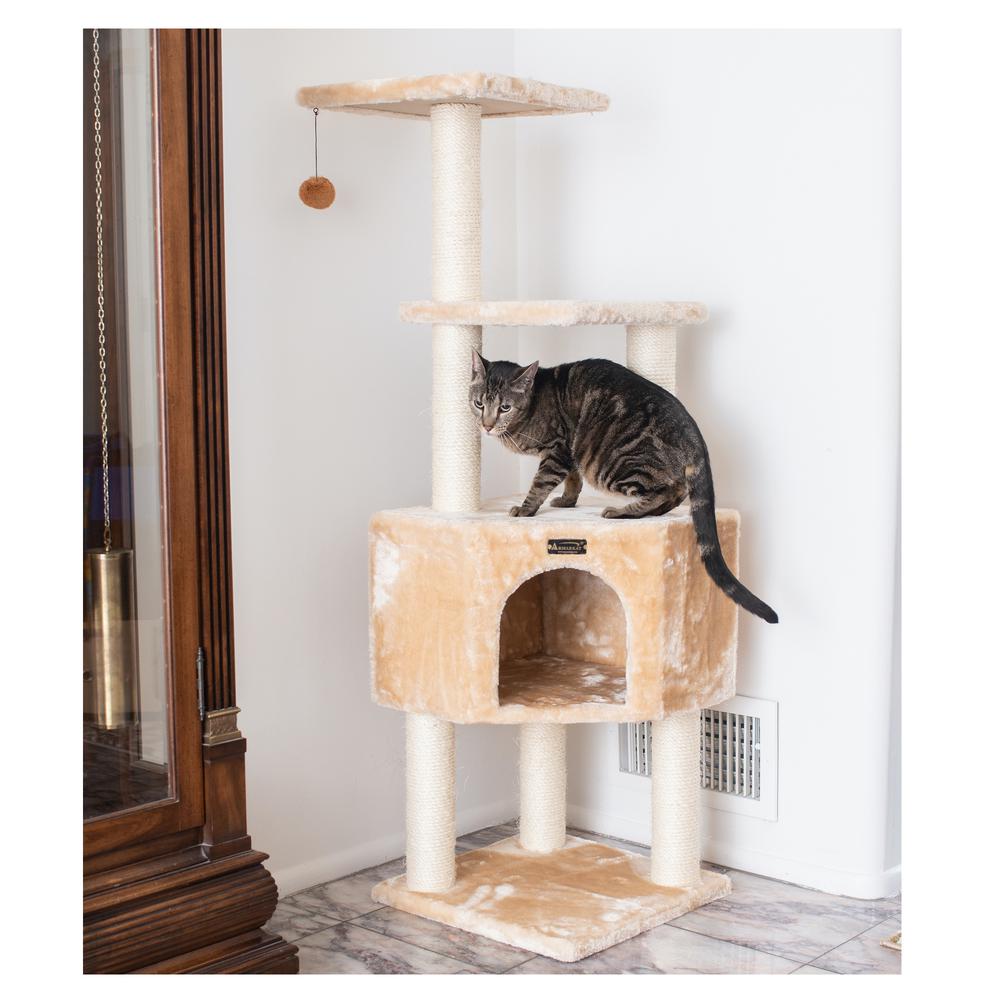 3 Levels Real Wood Cat Tower For Kittens Play 48 Height Beige. Picture 4