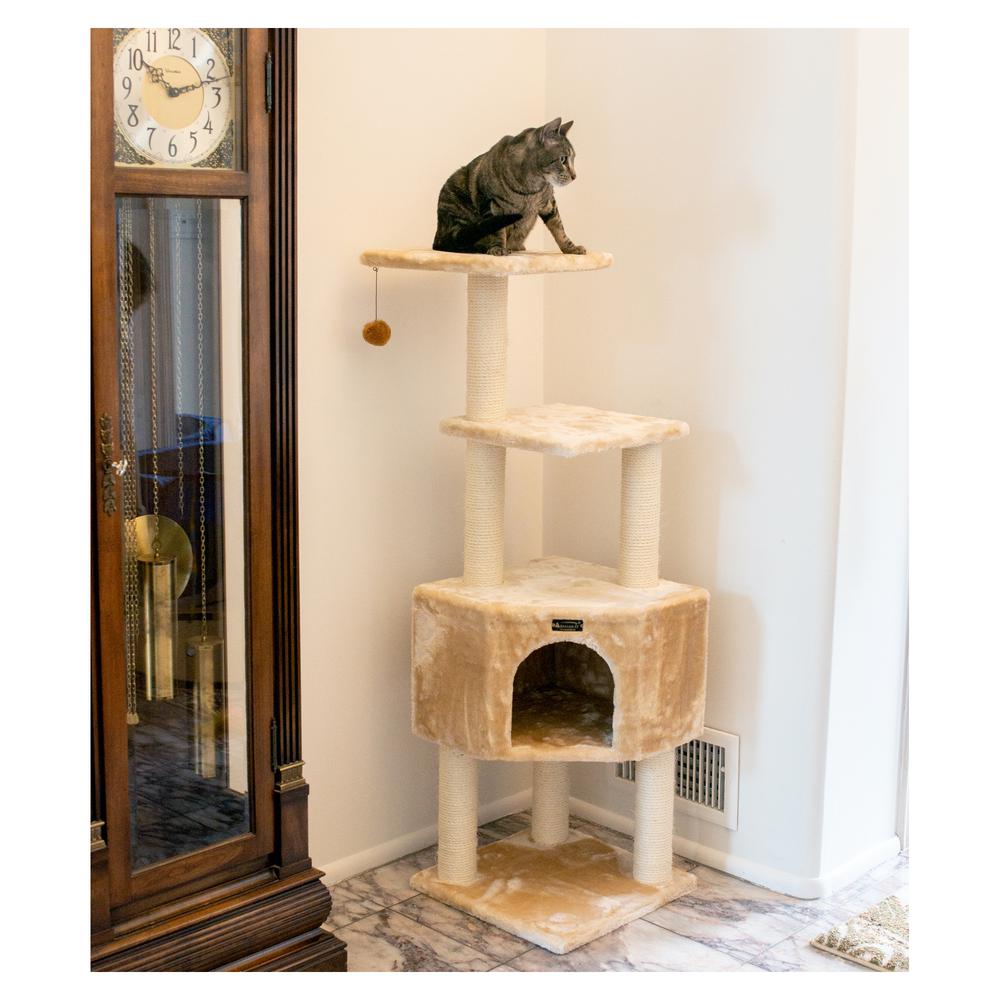 3 Levels Real Wood Cat Tower For Kittens Play 48 Height Beige. Picture 5