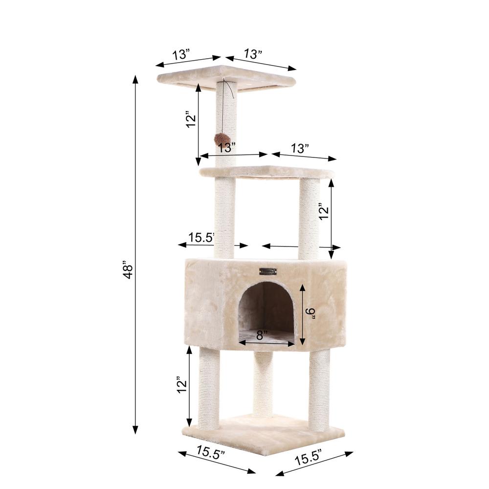 3 Levels Real Wood Cat Tower For Kittens Play 48 Height Beige. Picture 6