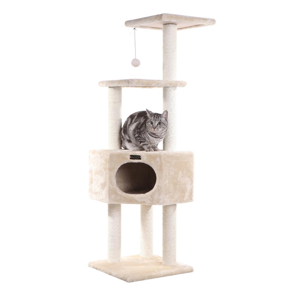3 Tier Real Wood Cat Tree, Scratch Furniture, Beige. Picture 2