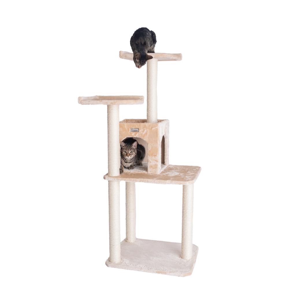 GleePet GP78571021 57-Inch Real Wood Cat Tree In Beige With Two-Door Condo. Picture 1