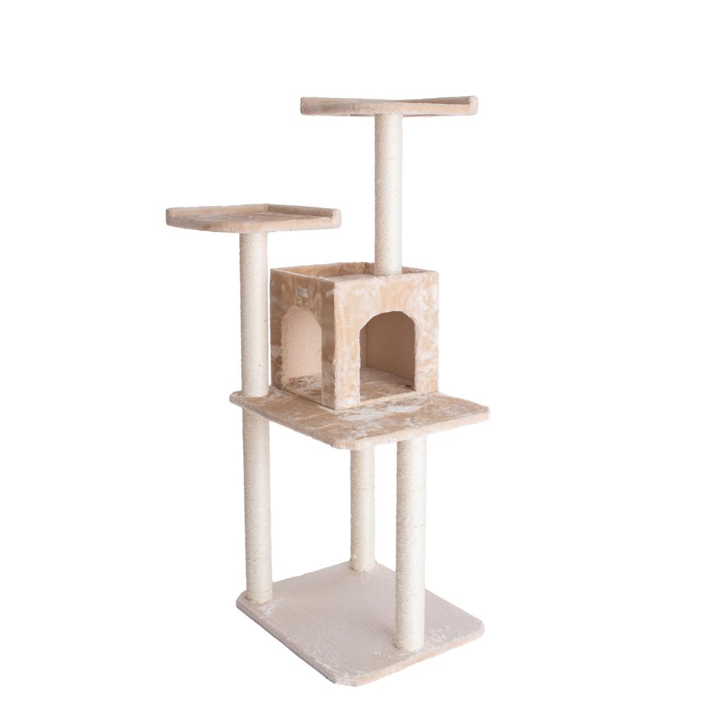 GleePet GP78571021 57-Inch Real Wood Cat Tree In Beige With Two-Door Condo. Picture 2